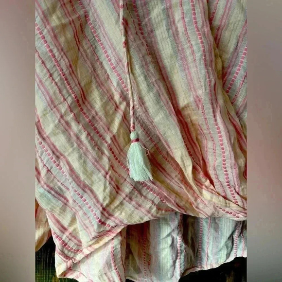 Boho Chic Pastel Striped Wrap Blouse‎ with Tassels Summer Beach Top D11 - Picture 5 of 5